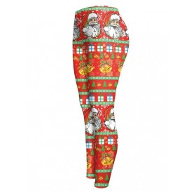 Elastic Waist Christmas Ornate Printed Leggings - M