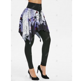 Halloween Lace Up Ghost Spider Web Skirted Leggings - 2xl