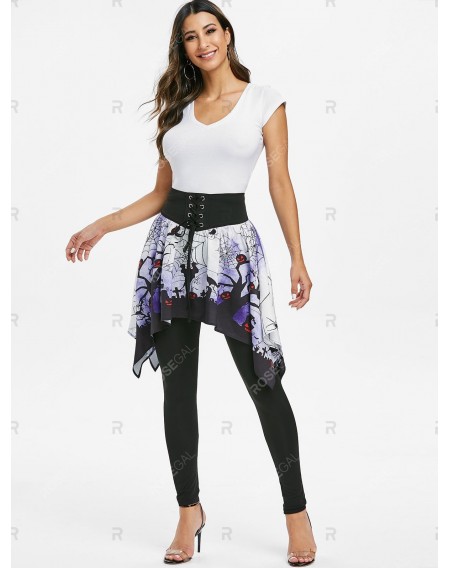 Halloween Lace Up Ghost Spider Web Skirted Leggings - 2xl