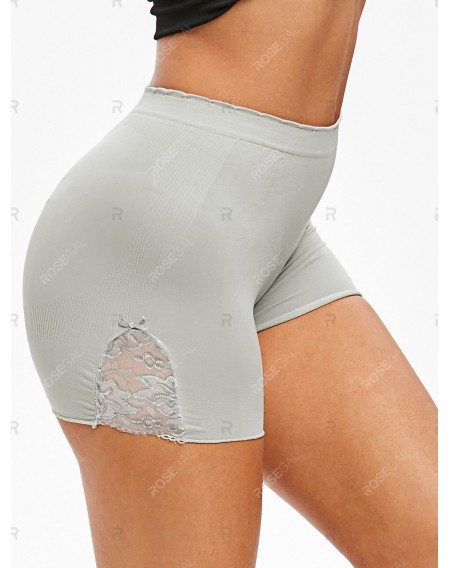 Lace Insert Bowknot Slip Shorts - One Size