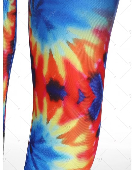 High Waist Spiral Tie Dye Print Cropped Leggings - 2xl
