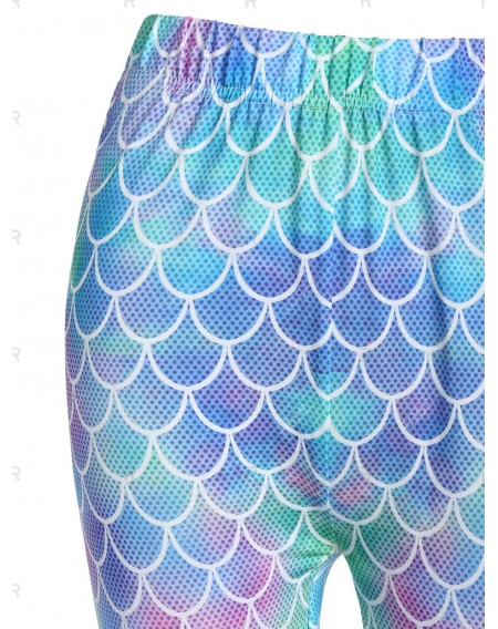 Mermaid Print Skinny Elastic Waist Leggings - 2xl