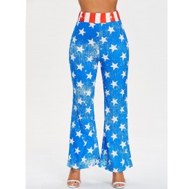 Patriotic Star Print Wide Leg Pants - Xl