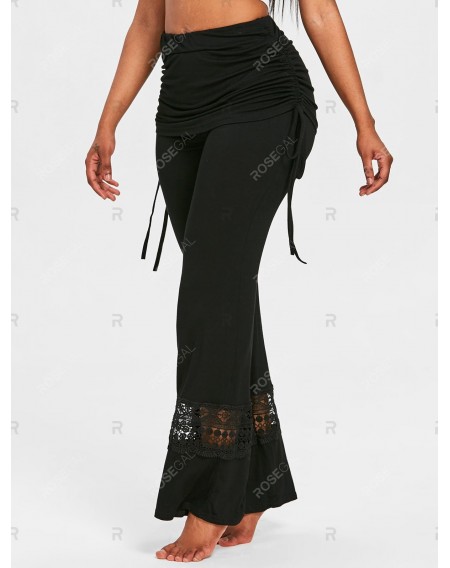 Lace Insert Skirted Wide Leg Pants - S