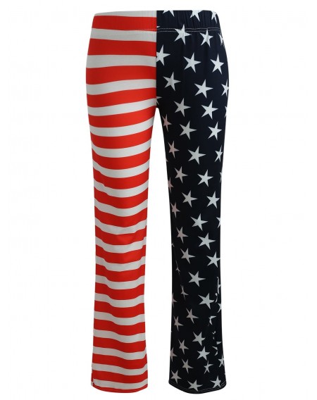 American Flag Print Straight Pants - S