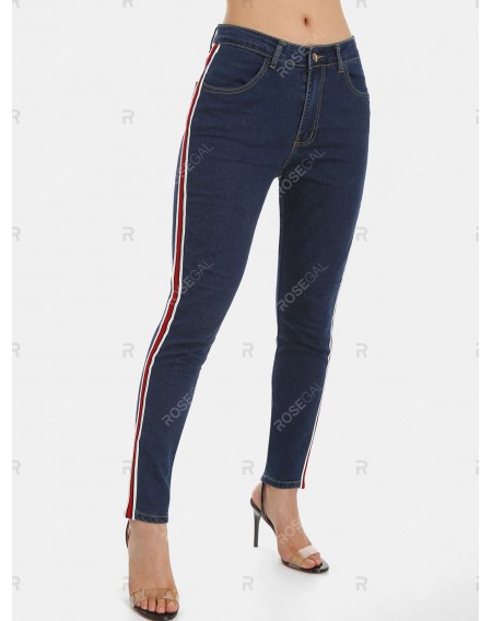Striped Tape Pocket Skinny Jeans - L