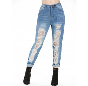 Distressed Five Pockets High Rise Jeans - Xl