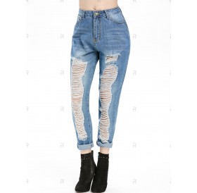Distressed Five Pockets High Rise Jeans - Xl