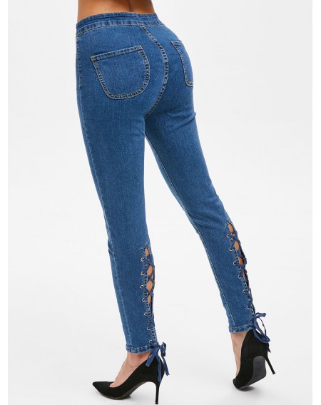 Lace Up High Rise Skinny Jeans - Xl