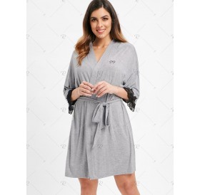 Belted Lace Insert Sleeping Robe - M