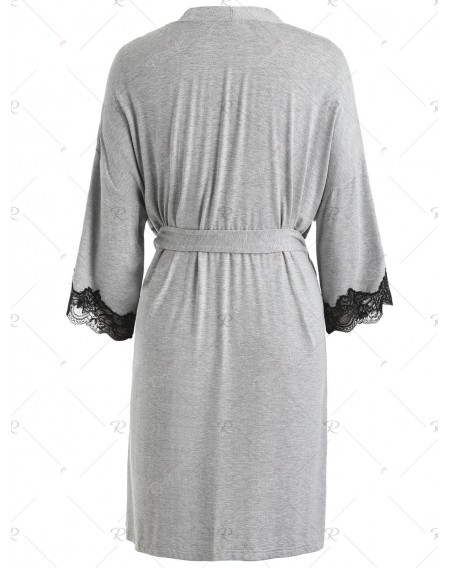 Belted Lace Insert Sleeping Robe - M