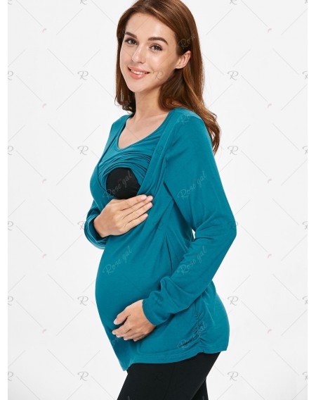 Long Sleeve Elastic Maternity Sleep Top - S