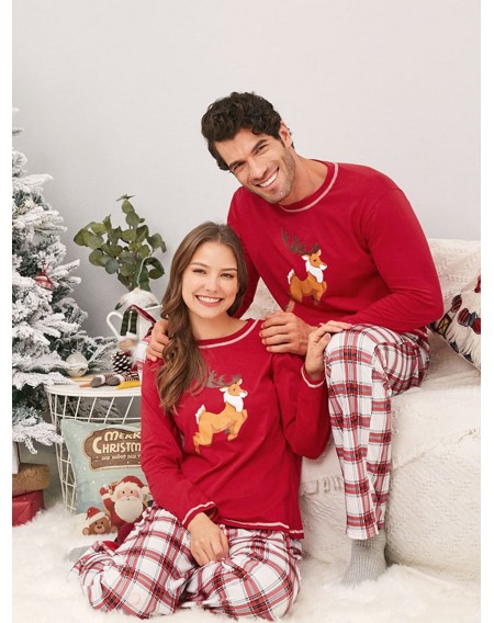 Elk Print Plaid Family Christmas Pajamas - Dad M