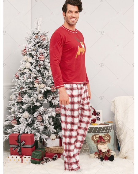 Elk Print Plaid Family Christmas Pajamas - Dad M