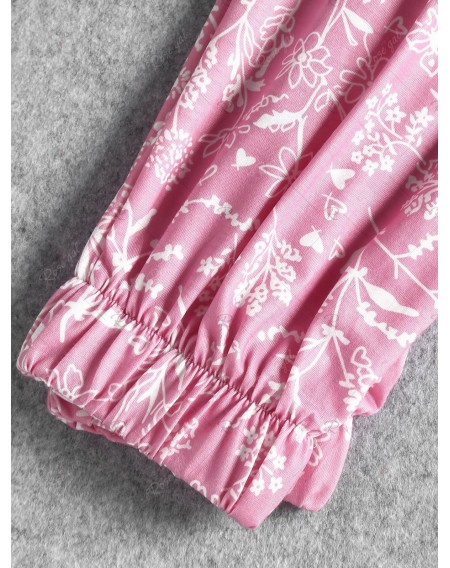 Lace Trim Cami Floral Pajama Set - S