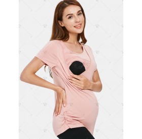 Short Sleeve Solid Maternity Sleep Top - L