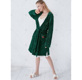 Letter Embroidered Fluffy Sleeping Robe - M