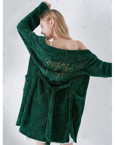 Letter Embroidered Fluffy Sleeping Robe - M