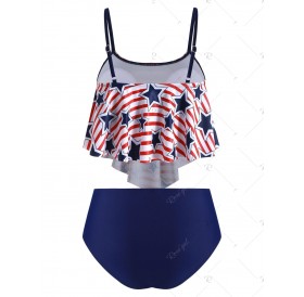 Star Striped Padded Overlay Tankini Swimsuit - 3xl