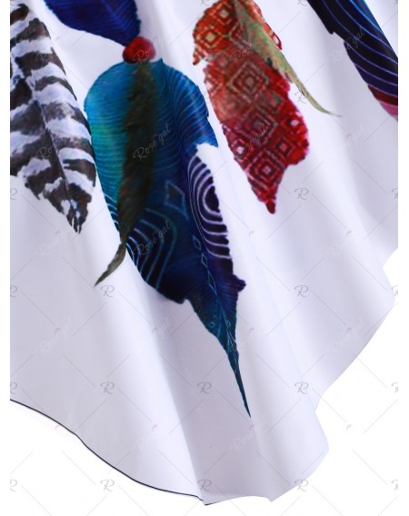 Feather Print Padded Overlay Tankini Swimsuit - 3xl