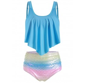Ruched Rainbow Mermaid Tankini Swimsuit - 3xl