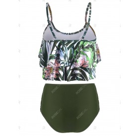 Floral Print Tiered Overlay Tankini Swimsuit - 3xl