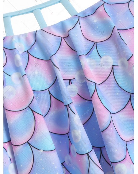 Scale Print Flounce Mermaid Ladder Cutout Tankini Swimsuit - 3xl