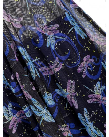 Mesh Panel Ruched Dragonfly Tankini Swimwear - 2xl
