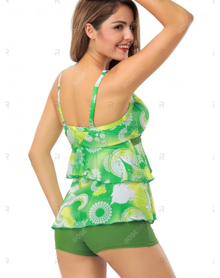 Printed Tiered Padded Tankini Swimsuit - 3xl