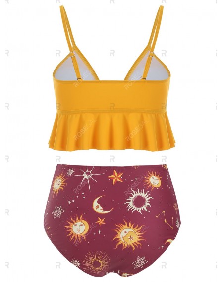 Flounce Sun Star Moon High Waisted Tankini Swimsuit - 3xl