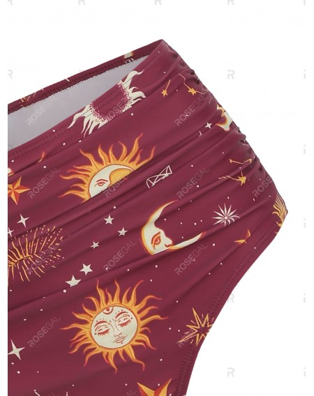 Flounce Sun Star Moon High Waisted Tankini Swimsuit - 3xl