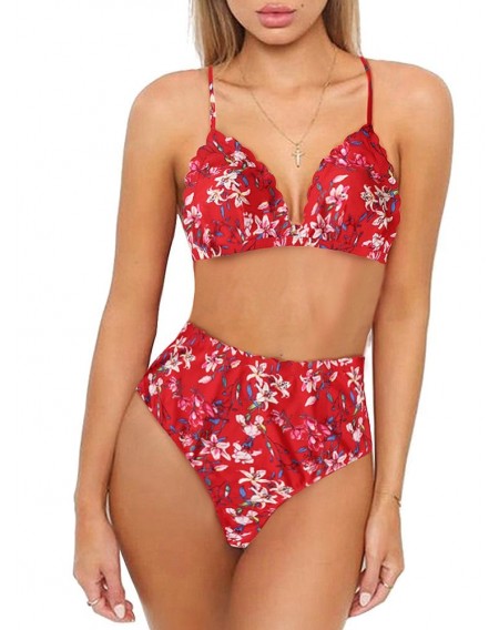High Rise Floral Scalloped Swimwear Swimsuit - Xl