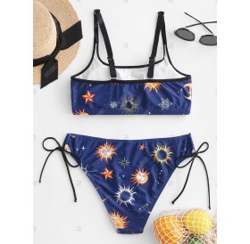 Sun Stars Moon Print Tie Side Swimwear Swimsuit - 3xl