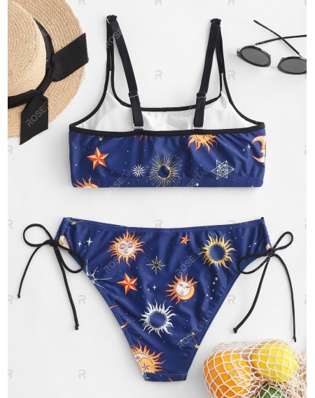 Sun Stars Moon Print Tie Side Swimwear Swimsuit - 3xl
