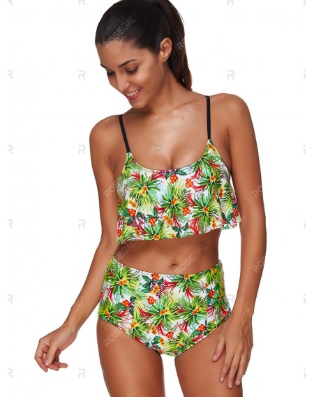Floral Print Wire Free Overlay Swimwear Set - Xl