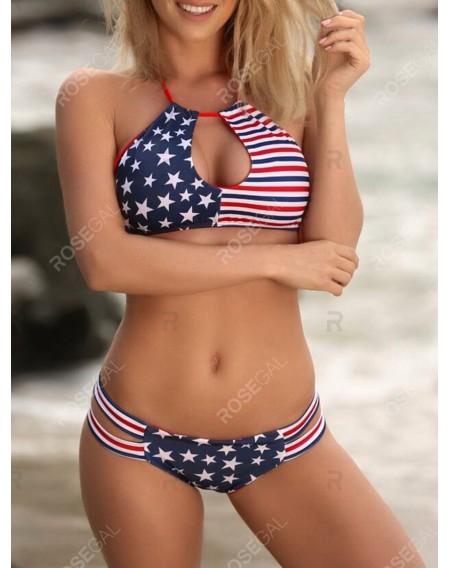American Flag Keyhole Straps Swimwear Set - Xl