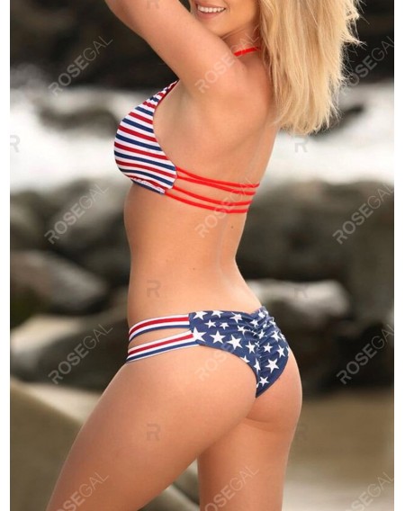 American Flag Keyhole Straps Swimwear Set - Xl