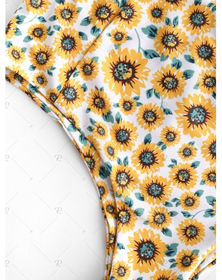 Sunflower Print Tie Front High Rise Swimwear Swimsuit - Xl