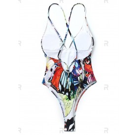 Butterfly Print Criss Cross Swimwear - M