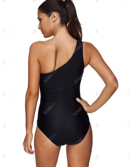 Sheer Mesh Panel One Shoulder Swimsuit - 2xl