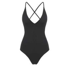 Backless Lace-up Padded One-piece Swimwear - Xl