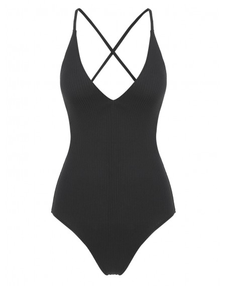 Backless Lace-up Padded One-piece Swimwear - Xl
