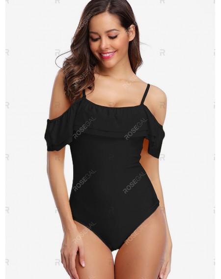 Cold Shoulder Ruffled One-piece Swimwear - Xl