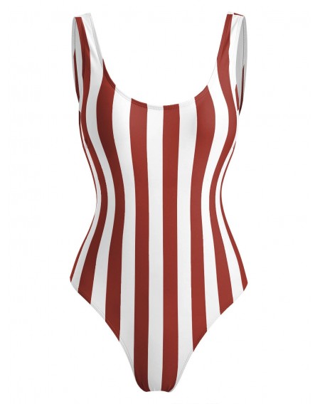Stripe High Cut One-piece Swimwear - L