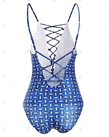 Lace Up Criss Cross Geometric One-piece Swimsuit - S