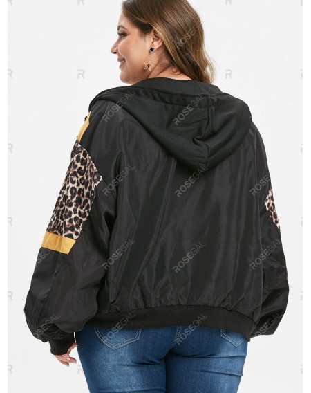 Plus Size Hooded Leopard Print Jacket - 3x