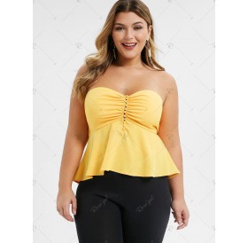 Plus Size Strapless Knotted Cut Out Flounce Tank Top - 3x
