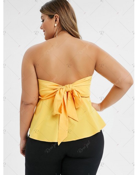Plus Size Strapless Knotted Cut Out Flounce Tank Top - 3x