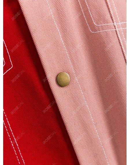 Plus Size Colorblock Snap Button Denim Jacket - 2x