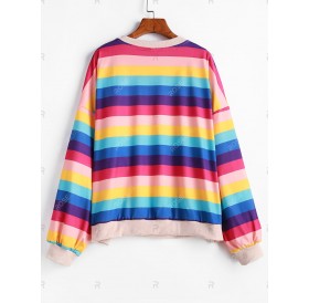 Plus Size Crew Neck Rainbow Stripe Sweatshirt - 1x